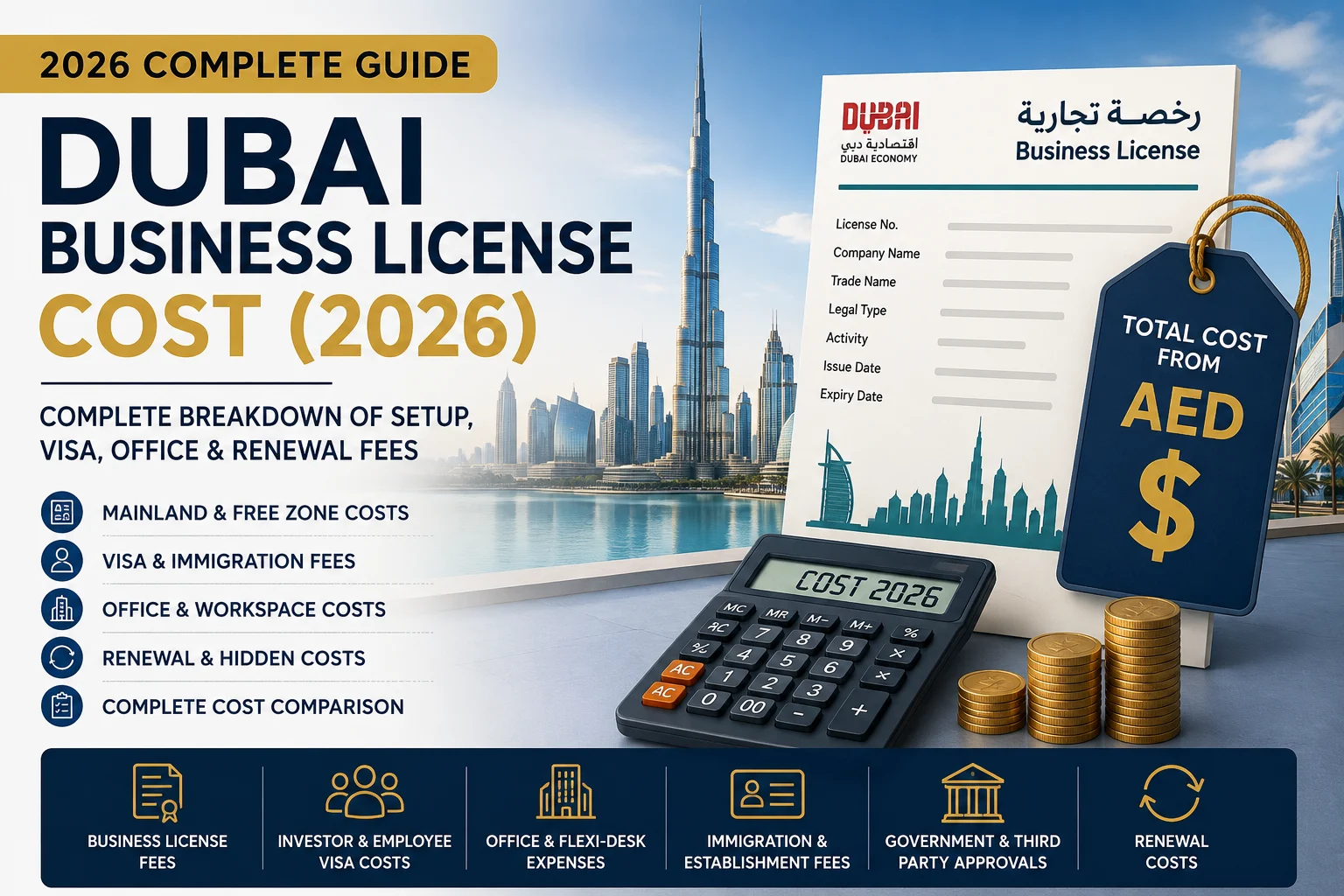 Dubai Business License Cost (2026): Complete Breakdown of Setup, Visa & Renewal Fees